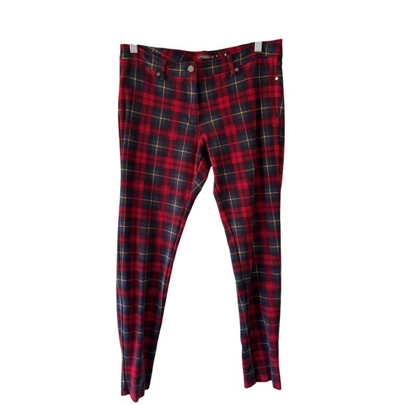 J. McLaughlin Becca Leggings Regiment Plaid Size 8 Red & Black Stretch Womens - Picture 2 of 13